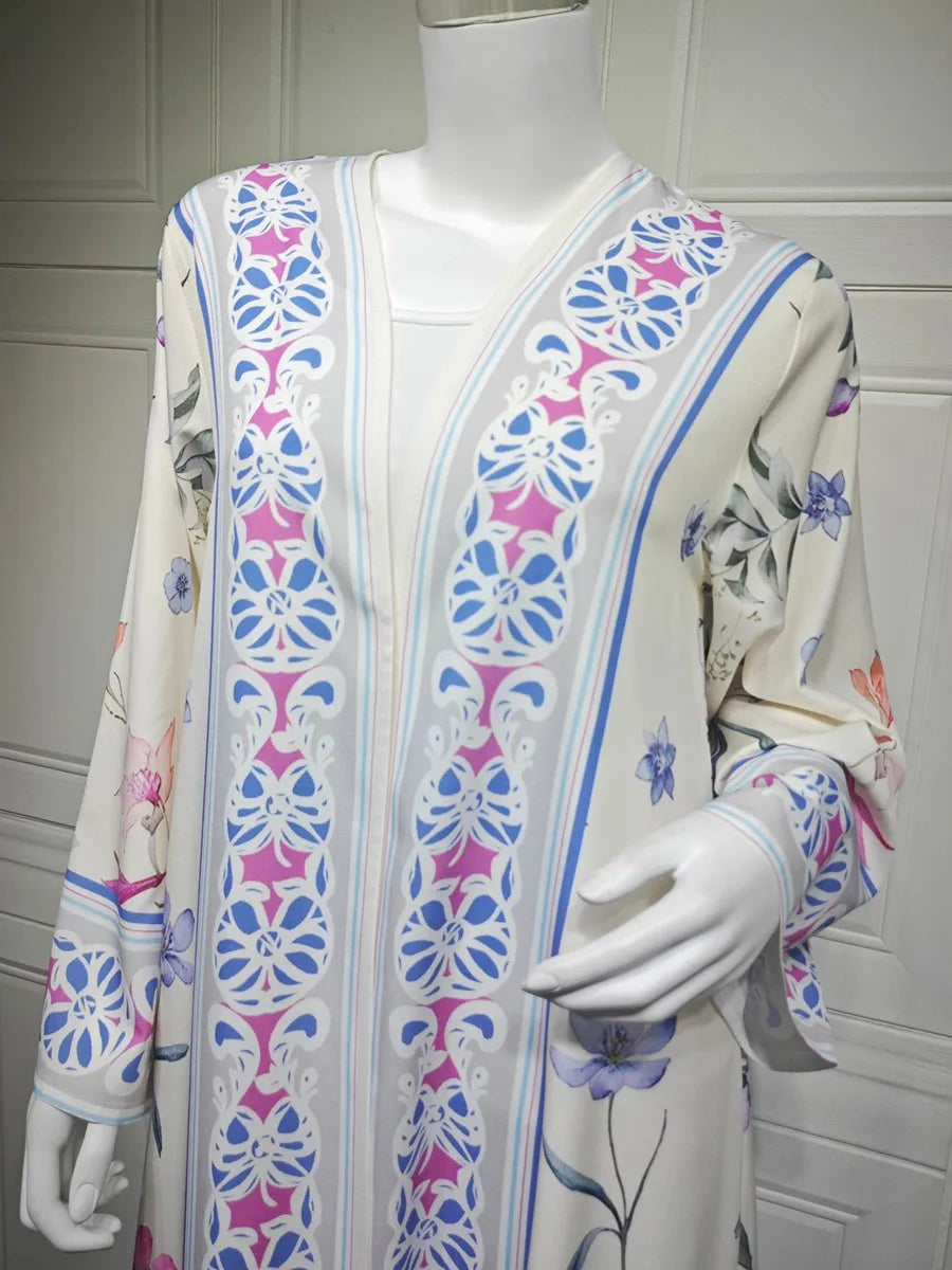 Femmes musulmanes dubaï Abaya luxe imprimé fleuri Kimono Cardigan Hijab Robe longue caftan Ramadan Robe Femme Islam vêtements Kebaya