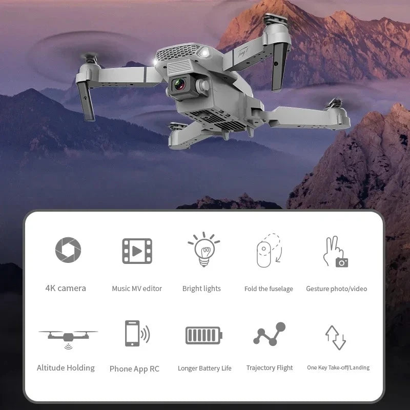 Nuevo Dron E88 Pro WiFi FPV-Cámara HD de gran angular 4K/1080P, cuadricóptero plegable con mantenimiento de altitud