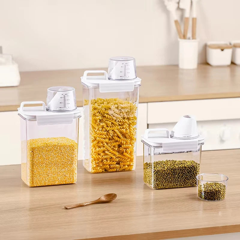 Distributeur hermétique de détergent à lessive, boîte de rangement de poudre, récipient de liquide de poudre à laver transparent avec couvercles, pot