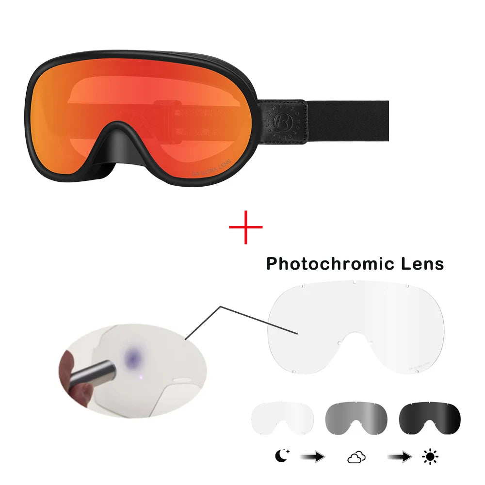 Lunettes de moto vintage photochromiques — UV400, anti-buée, ski, motoneige, snowboard, équipement moto
