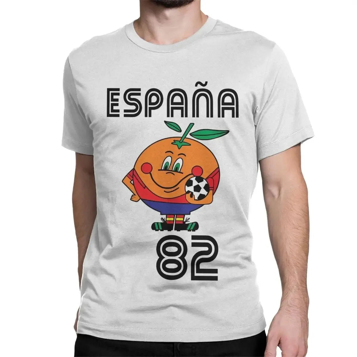 Naranjito High Quality Men's T-shirt Round Neck Spain 82 Spanish Mascot 1982 Football T-shirt Top