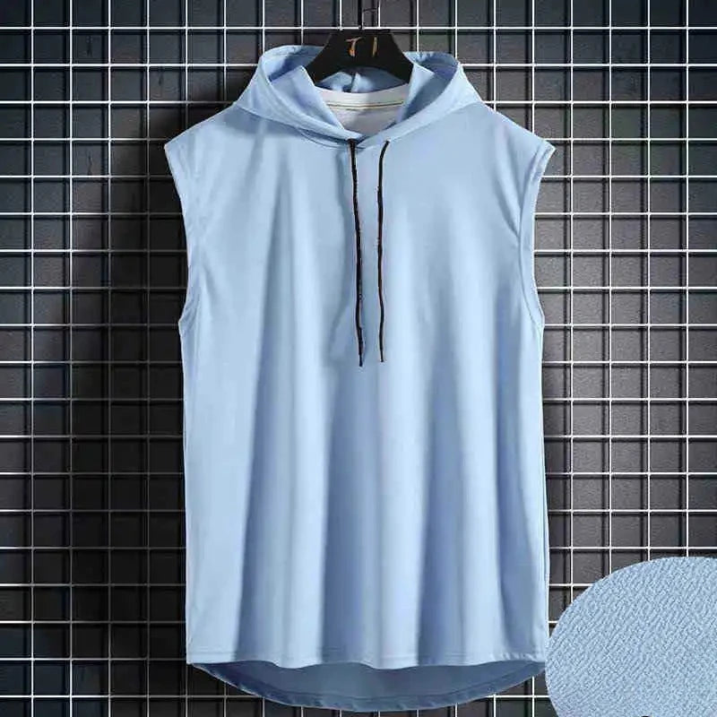 Men Tie Collar Hooded Sleeveless Vests Male Summer Loose Solid Hip Hop T-shirt Tops