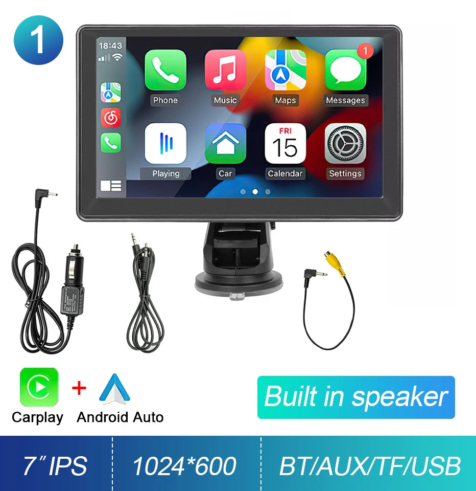 Pantalla táctil portátil de 7 pulgadas IPS CarPlay Android Auto, radio para coche, reproductor de video multimedia, navegación GPS, WiFi, cámara de marcha atrás
