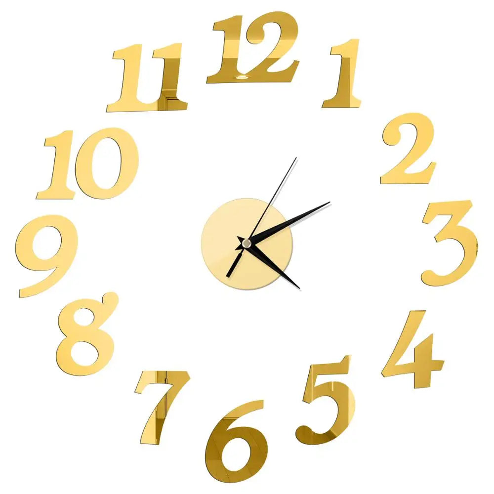 Horloge murale créative sans cadre, autocollant mural silencieux pour la maison, autocollant miroir en acrylique, décoration murale pour salon et bureau, DIY bricolage