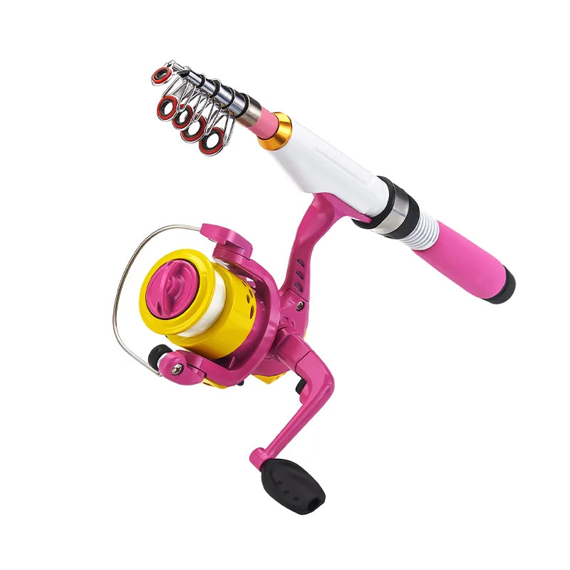 DEUKIO – Mini canne à pêche combinée avec canne à pêche télescopique courte et moulinet Spinning, ensemble de poteaux de voyage pour enfants débutants