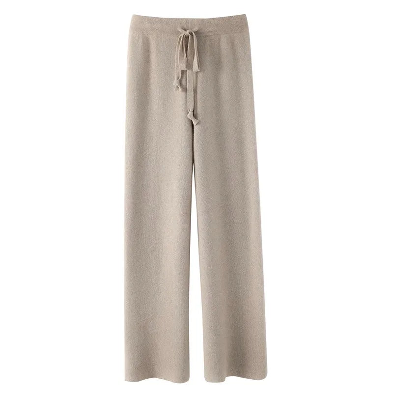 Automne et hiver tempérament laine taille haute ample jambe large pantalon femmes nuage décontracté doux cireux laine pantalon droit