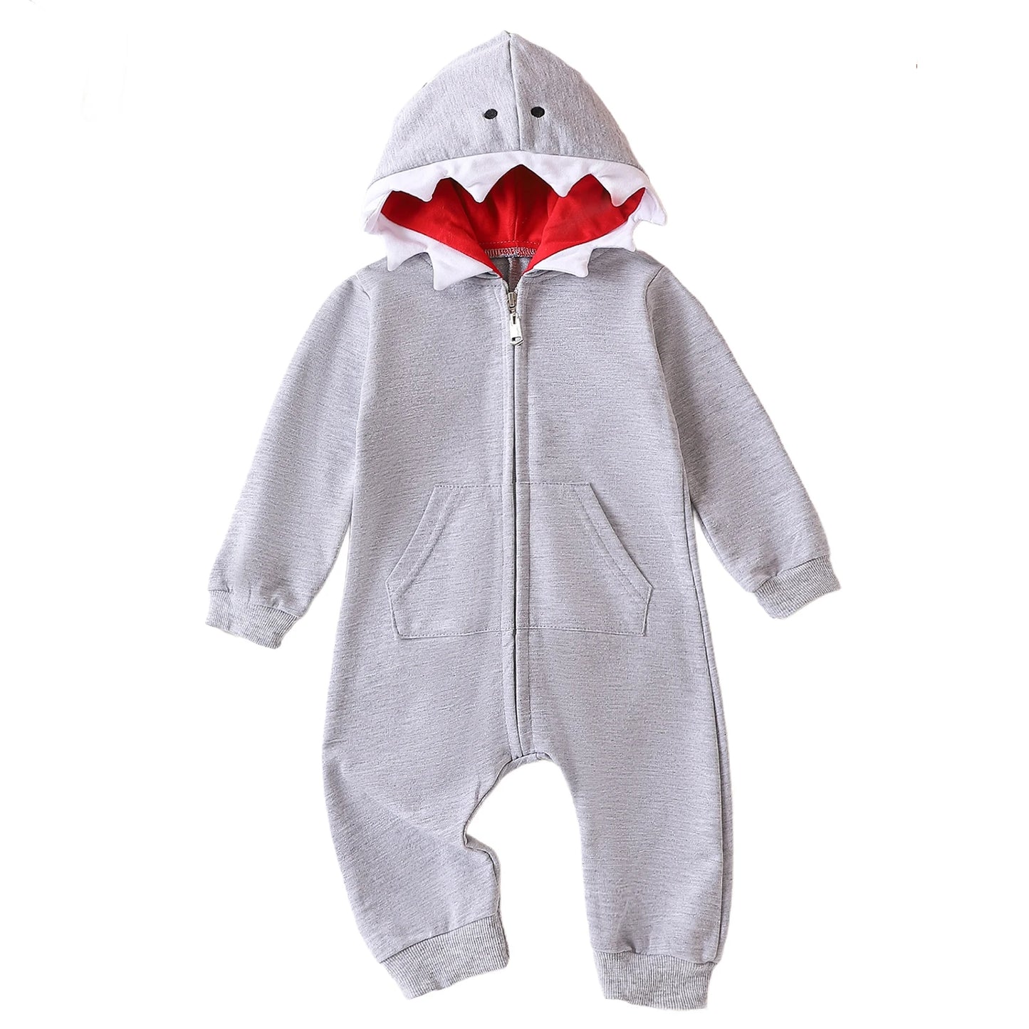 Mameluco con capucha de manga larga para recién nacido, mameluco de tiburón, ropa de bebé con diseño "dunked", para niños y niñas, de una pieza, otoño