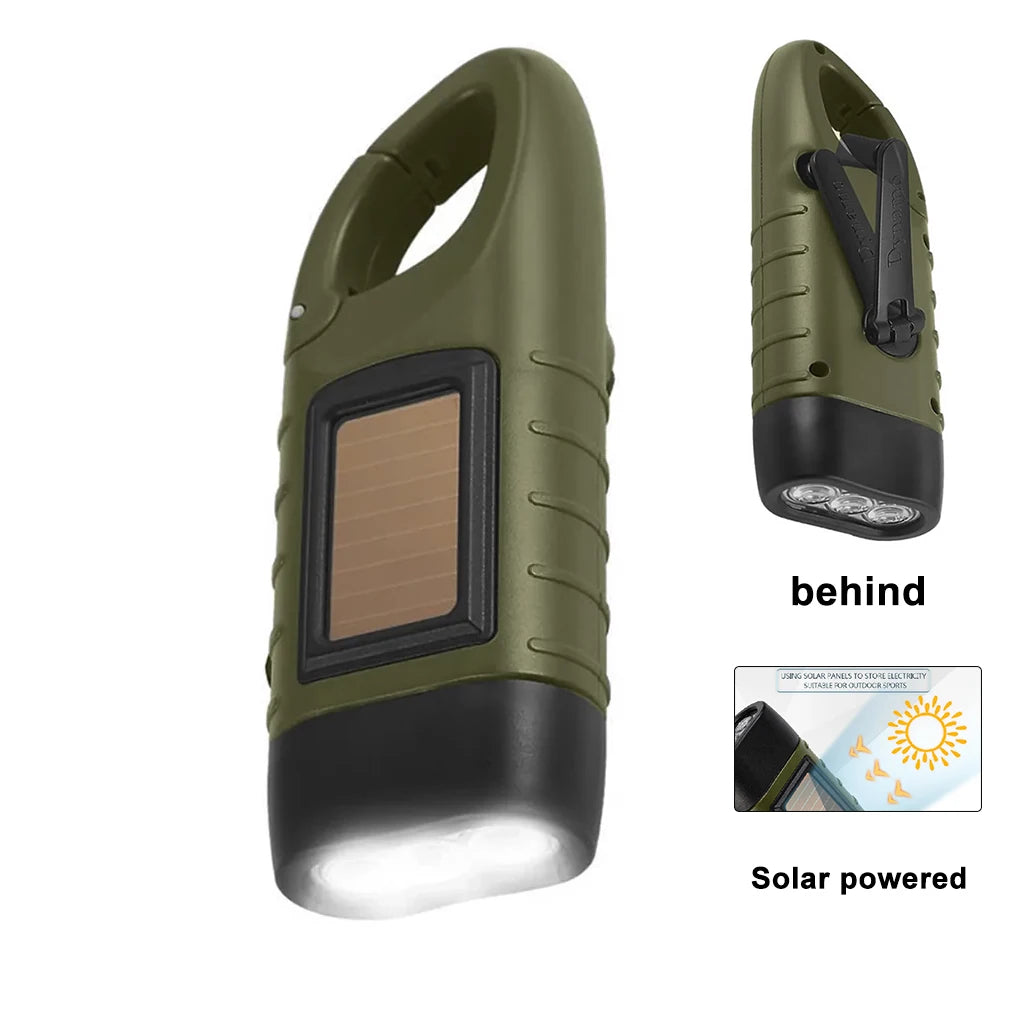 Lampe de poche LED à manivelle, équipement de survie Rechargeable à énergie solaire, torche de charge auto-alimentée, Dynamo pour pêche, bateau, randonnée