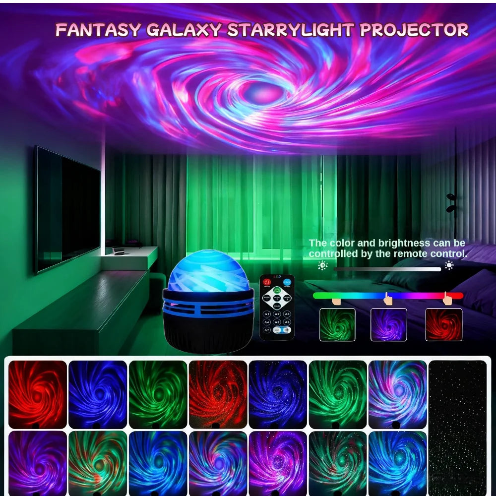 Proyector inteligente de galaxias de estrellas RGB con control remoto, lámpara de aurora LED giratoria automática, alimentado por USB para la decoración del hogar, dormitorio, KTV