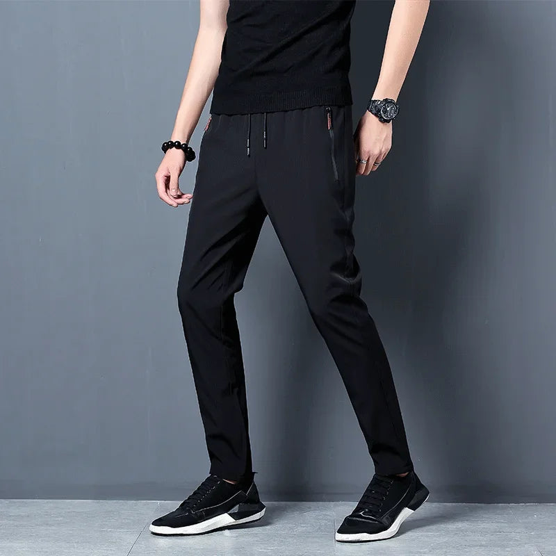 Men's Casual Stretch Slim Fit Pants Elastic Waist Korean Classic Tracksuit Black Blue Grey Men's Brand Plus Size Pants