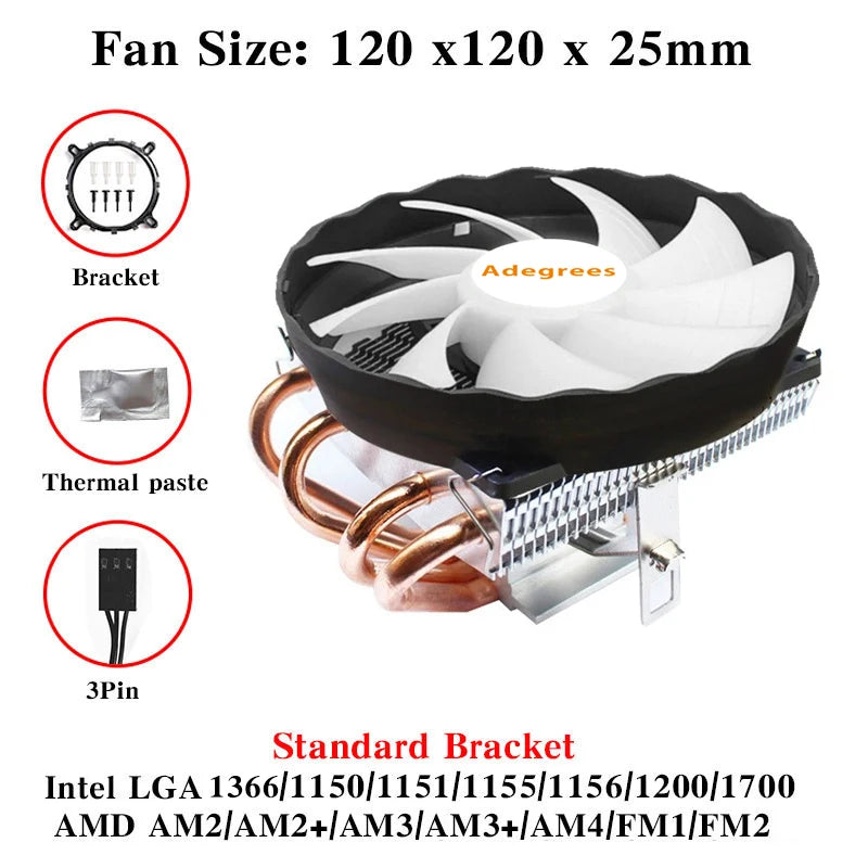 Refroidisseur de processeur 4 caloducs, 3 broches/4 broches, 120MM, accessoires PC, ventilateur pour Intel LGA 1366 1150 1151 1155 1200 1700 2011 X79 X99 AM3 AM4 AM5