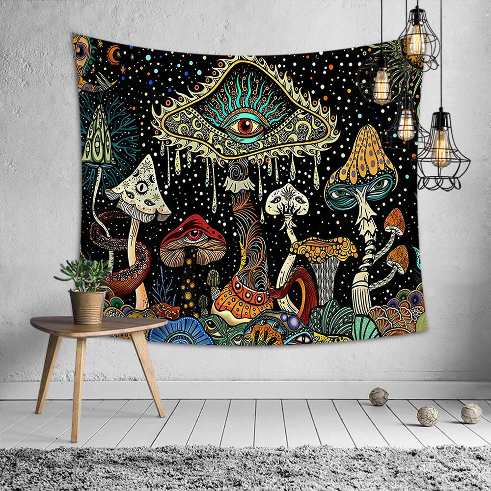 1 Pc Psychedelic Eye Mushroom Tapestry Peacock Sea Tapestry Bohemian Abstract Ocean Tapestry Wall Hanging for