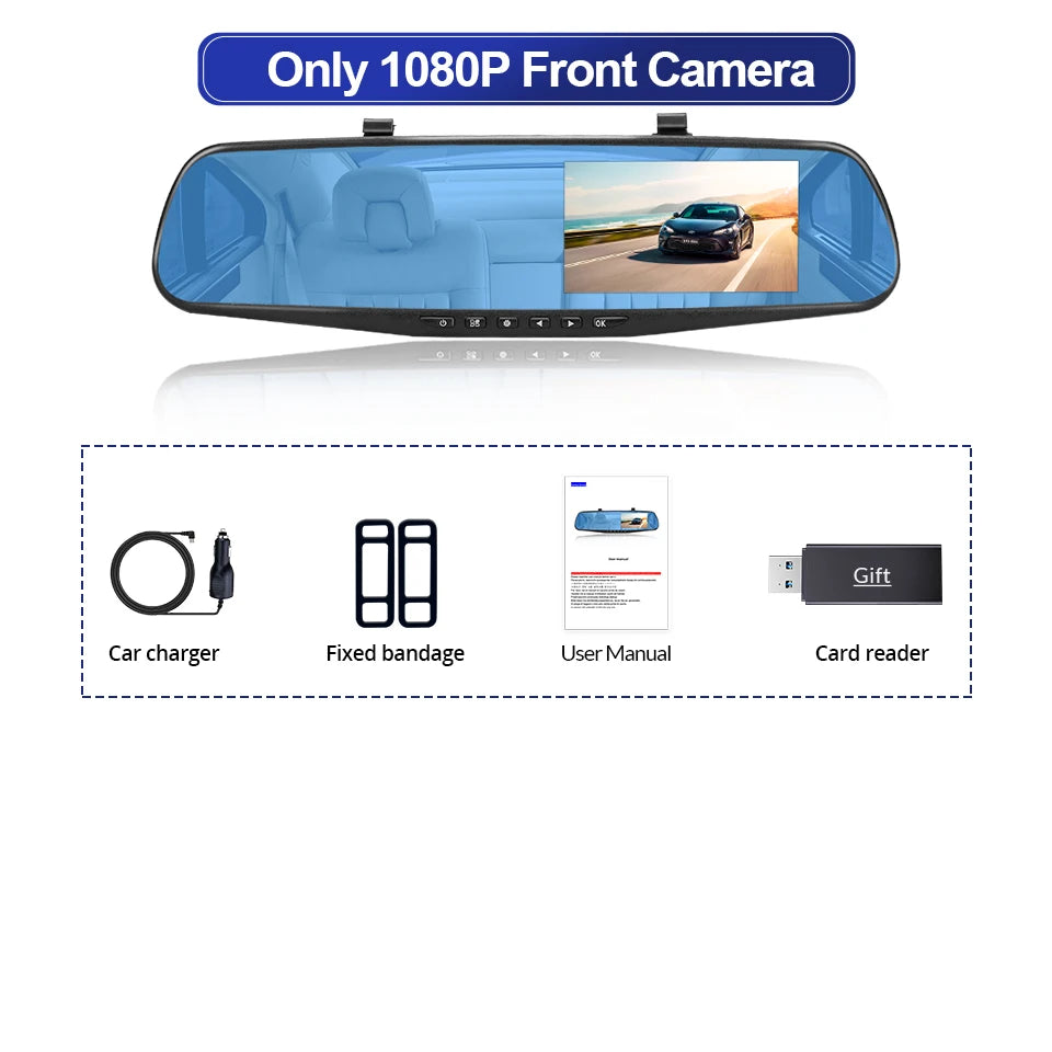 E-ACE Dashcam coche Dvr espejo de 4,3 pulgadas FHD 1080P cámara de doble lente opcional DVR espejo retrovisor Dash cámara grabadora de vídeo automática