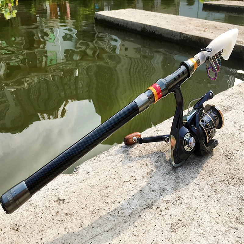 Combo de pêche en fibre de carbone 1,8m à 3,6m, rapport de transmission 5,2:1, moulinet à bobine métallique avec kit de ligne pour eau salée et eau douce