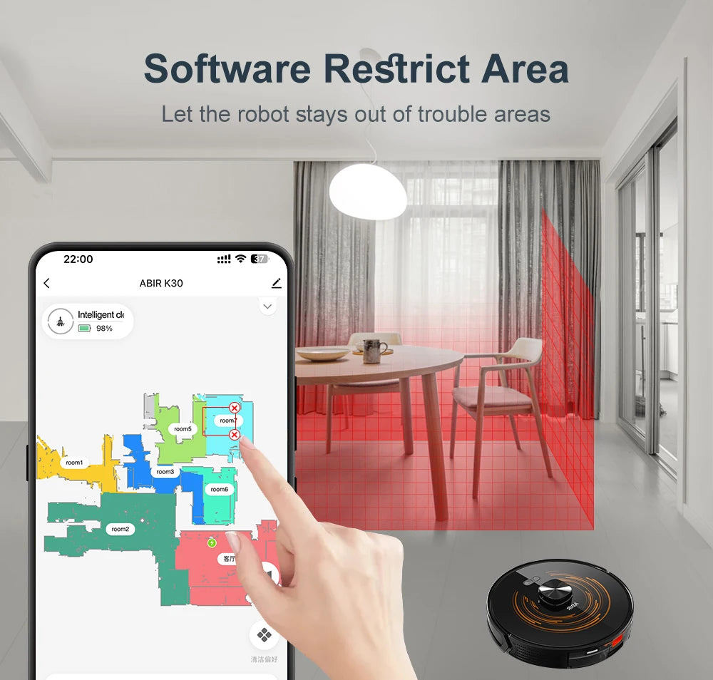 ABIR-Robot aspirador K30, estación de vaciado automático, láser Lidar, succión de 6000 Pa, mapeo multisuperficie, aparato seco compatible con hogar inteligente