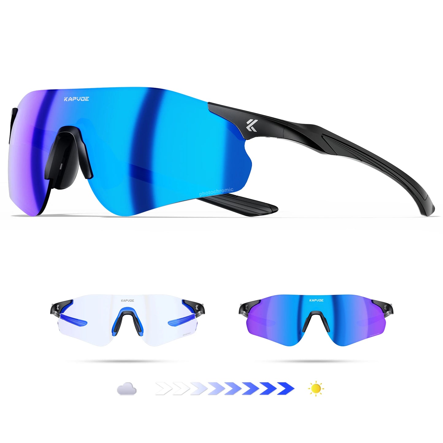 Lunettes de cyclisme et de course photochromiques Kapvoe, pour hommes et femmes, lunettes de soleil pour vélo de route, protection UV400, lunettes de sport pour la conduite