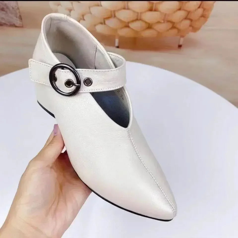 Zapatos de mujer de punta fina y tacón grueso, zapatos retro con hebilla, negros, de tacón alto, nueva colección 2024