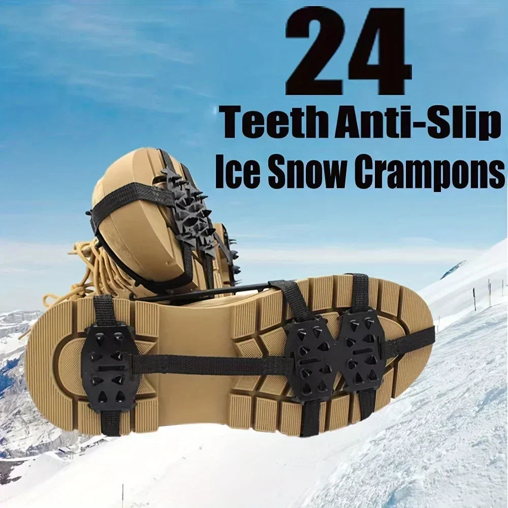 Griffe de glace antidérapante à 24 dents – couvre-chaussures de glace et de neige, adapté à la randonnée, à l'escalade, à la marche, à la course et à la chasse