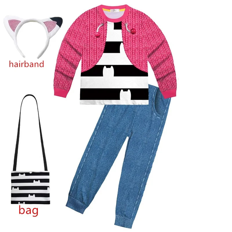 Costume enfant chat — pyjama à manches longues, t-shirt + pantalon + bandeau, tenue Halloween