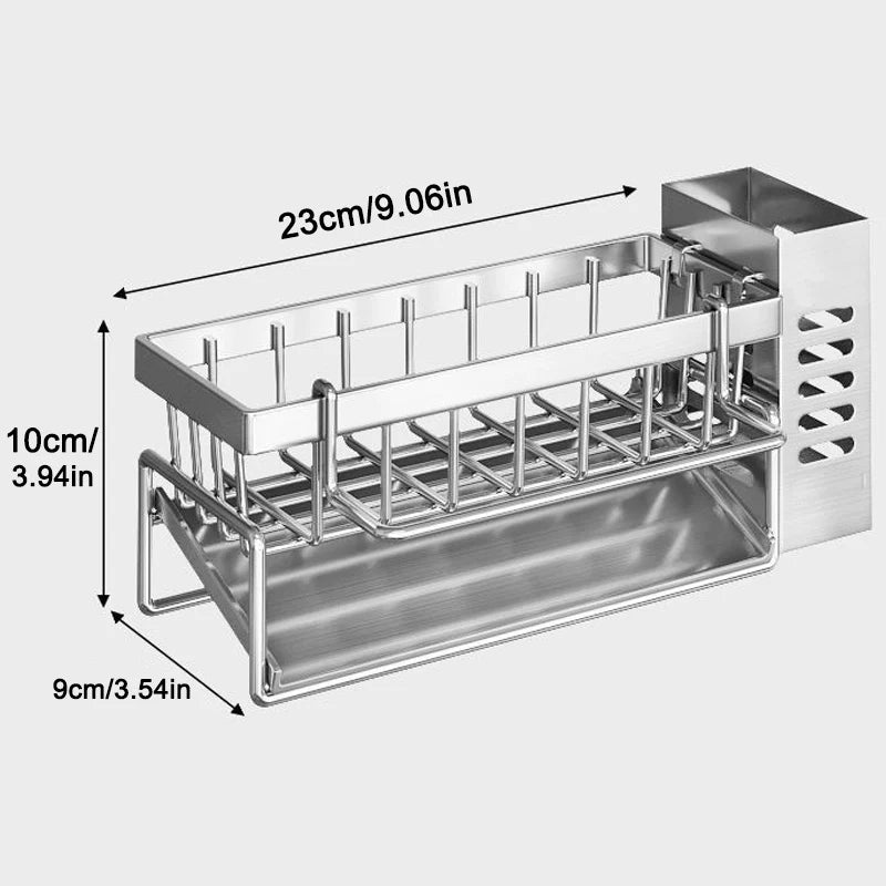 Soporte de almacenamiento para herramientas de limpieza de fregaderos, escurridor multifuncional de acero inoxidable para cocina, organizador de limpiador de esponjas, colgador de trapos