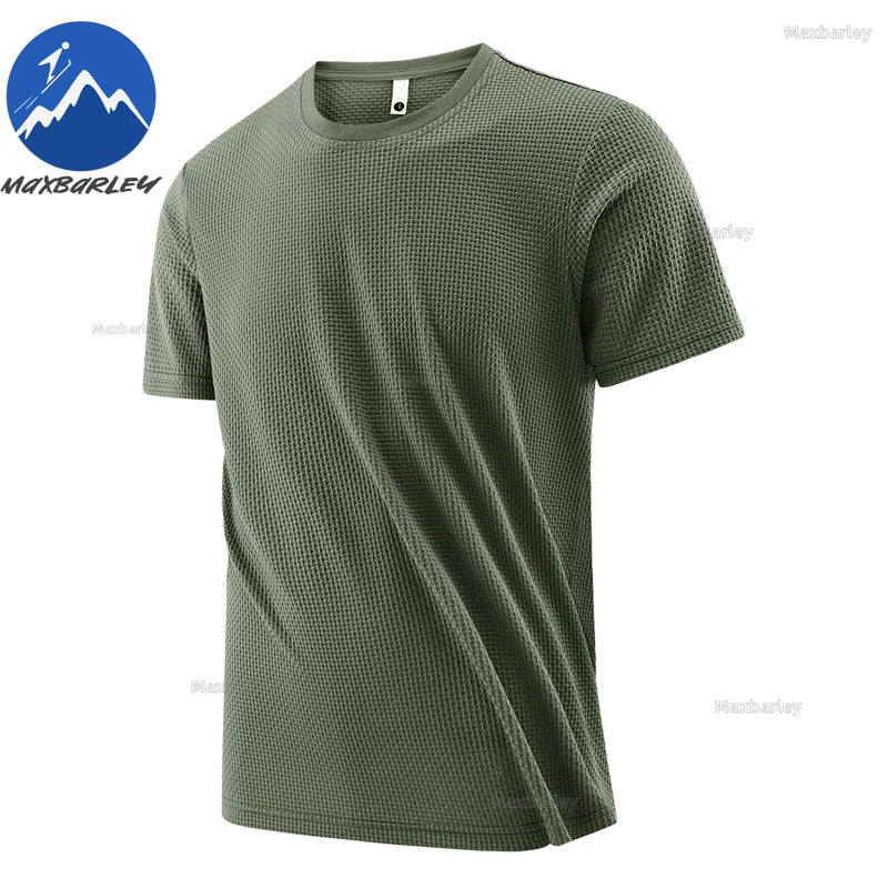 T-Shirt à manches courtes pour hommes, respirant, gaufré, séchage rapide, col rond, ample, course à pied, entraînement, haute élasticité, haut d'été fin, 2026
