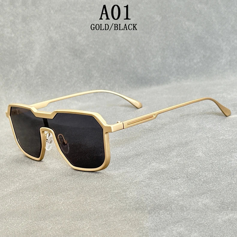 Lunettes de soleil Steampunk en métal lourd pour hommes — carré, vintage, punk, mode, rétro