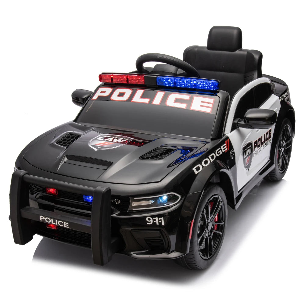 Voiture Police Électrique 12V Enfants Télécommande — Barre Anti-Collision Lumières Alarme