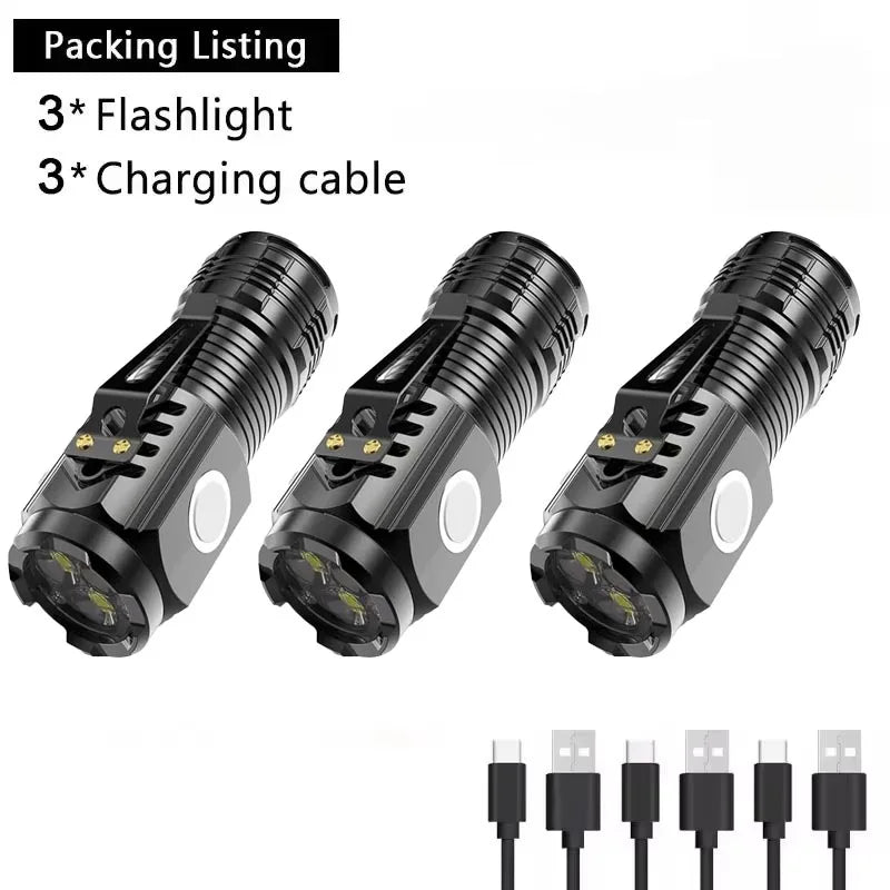 Linterna LED recargable de luz fuerte, multifuncional de largo alcance, Mini linterna portátil para exteriores y el hogar, luz con clip para gorra