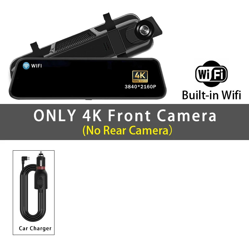 10 "Dash Cam 4K 2160P GPS WIFI voiture Dvr miroir double lentille Dashcam IPS écran voiture caméra lecteur enregistreur flux rétroviseur