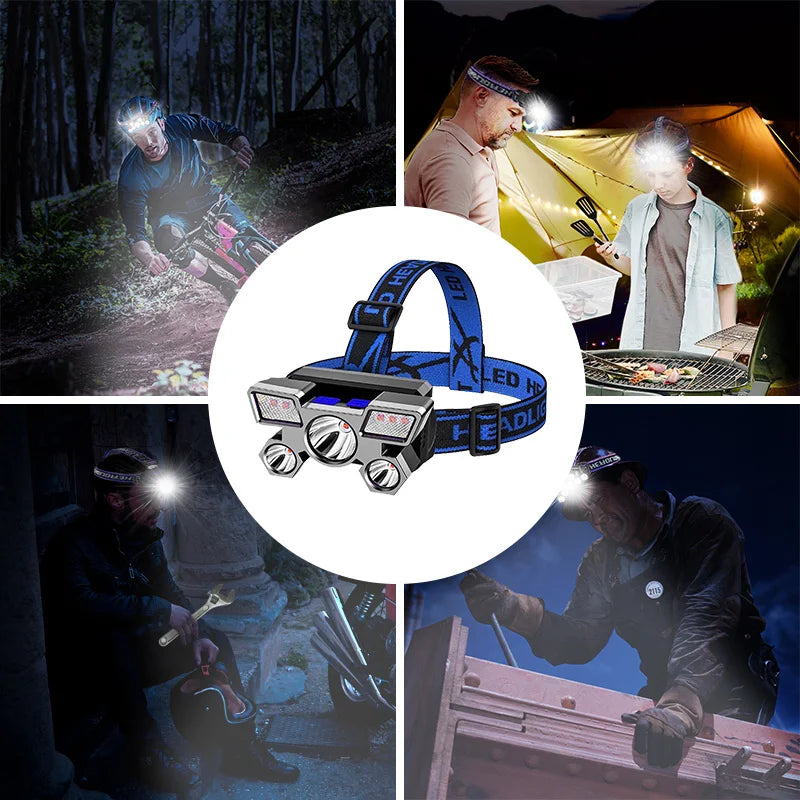 Linterna de sauna portátil recargable por USB, linterna de 5 LED con batería incorporada, ideal para el trabajo, la pesca o el camping