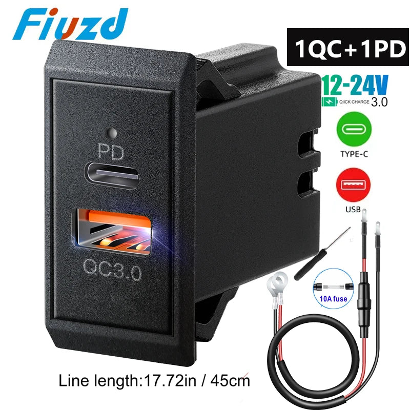 Affichage de tension LED à charge rapide pour camion 12V/24V moto RV bateau marin QC PD 3.0 chargeur de voiture chargeur de téléphone portable automatique