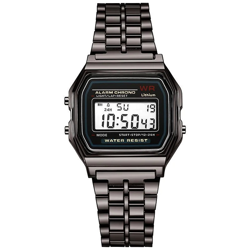 Relojes de lujo de oro rosa para hombres y mujeres, pantalla digital electrónica, reloj estilo retro