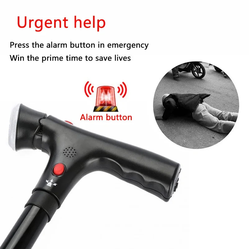 Canne pliante télescopique pliable pour personnes âgées, LED avec alarme, bâtons de marche, béquilles pour personnes âgées pour mères et pères âgés