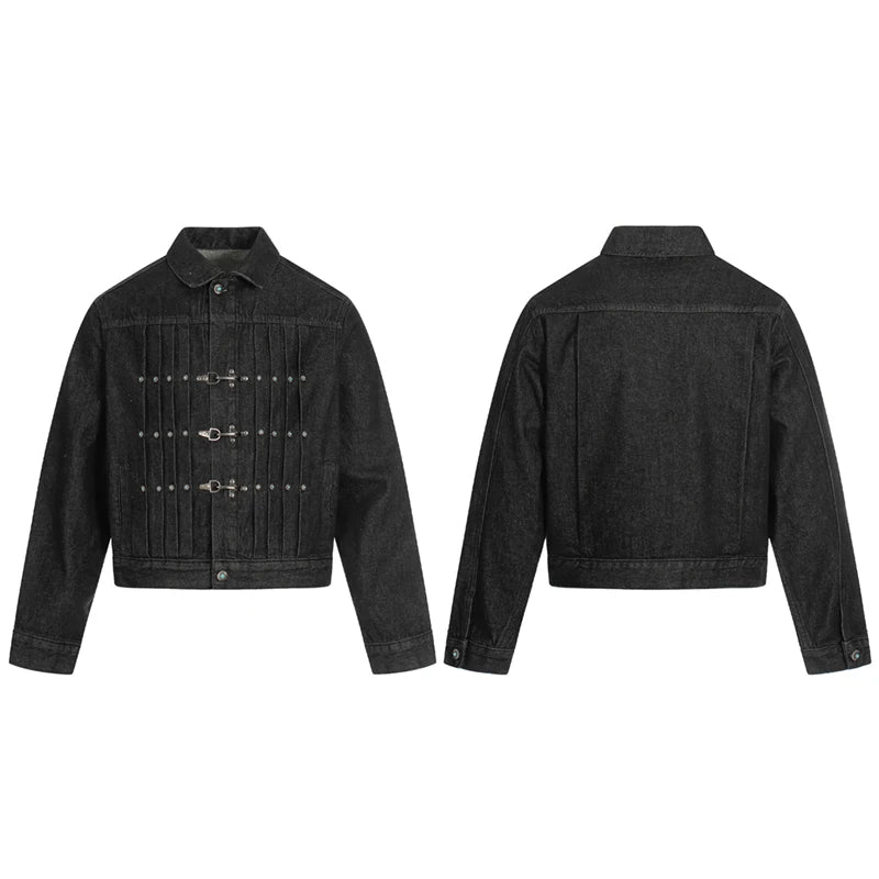 Veste courte en jean à boucle d'avion pour hommes, Streetwear mode Hip Hop Turquoise bouton, veste en jean unisexe printemps automne manteau de Cowboy