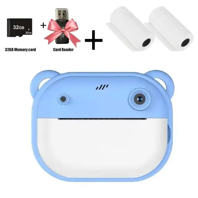 Cámara instantánea para niños, minicámara de vídeo digital para niños, pantalla 1080P, impresión de papel térmico + tarjeta de memoria de 32G