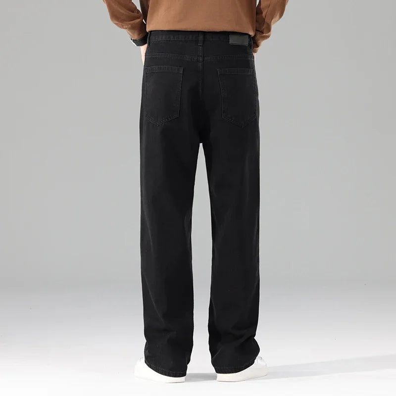 Pantalones vaqueros de hombre a estrenar, otoño, negros, informales, holgados, clásicos, rectos, cómodos, anchos, vaqueros para hombre