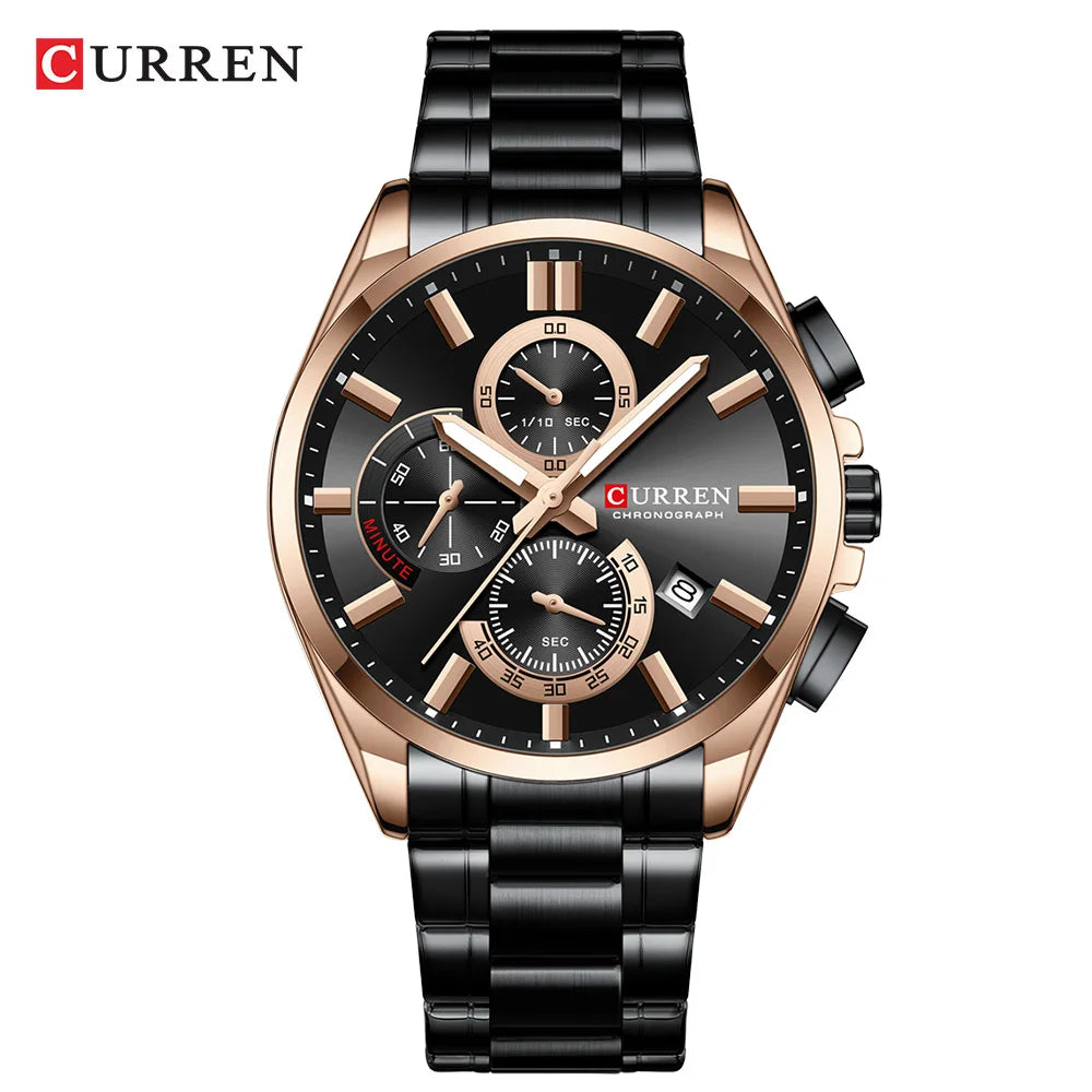 Montre tendance pour homme — calendrier, 6 aiguilles, bracelet en acier inoxydable, business