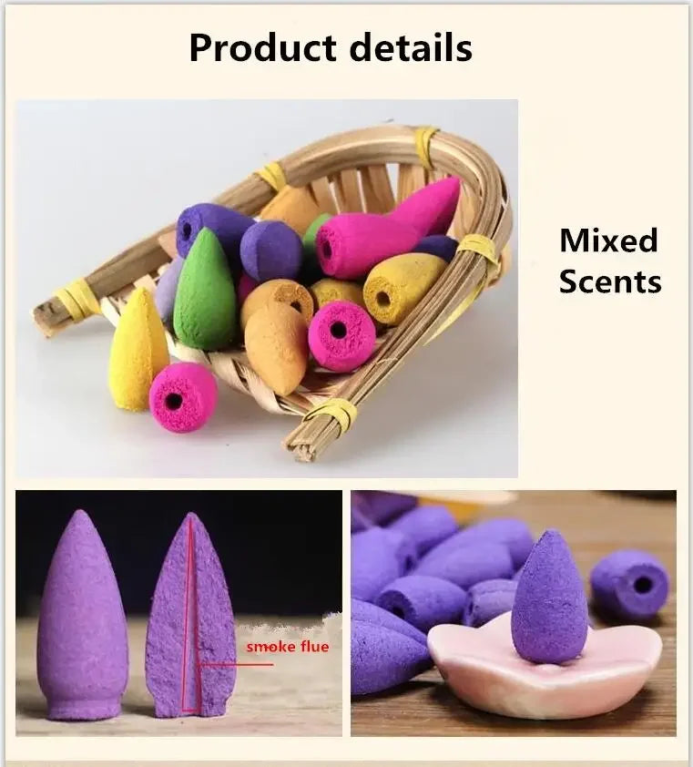 Encens Naturel Mixte — Rose, Jasmin, Lavande, Cône de Fumée & Reflux