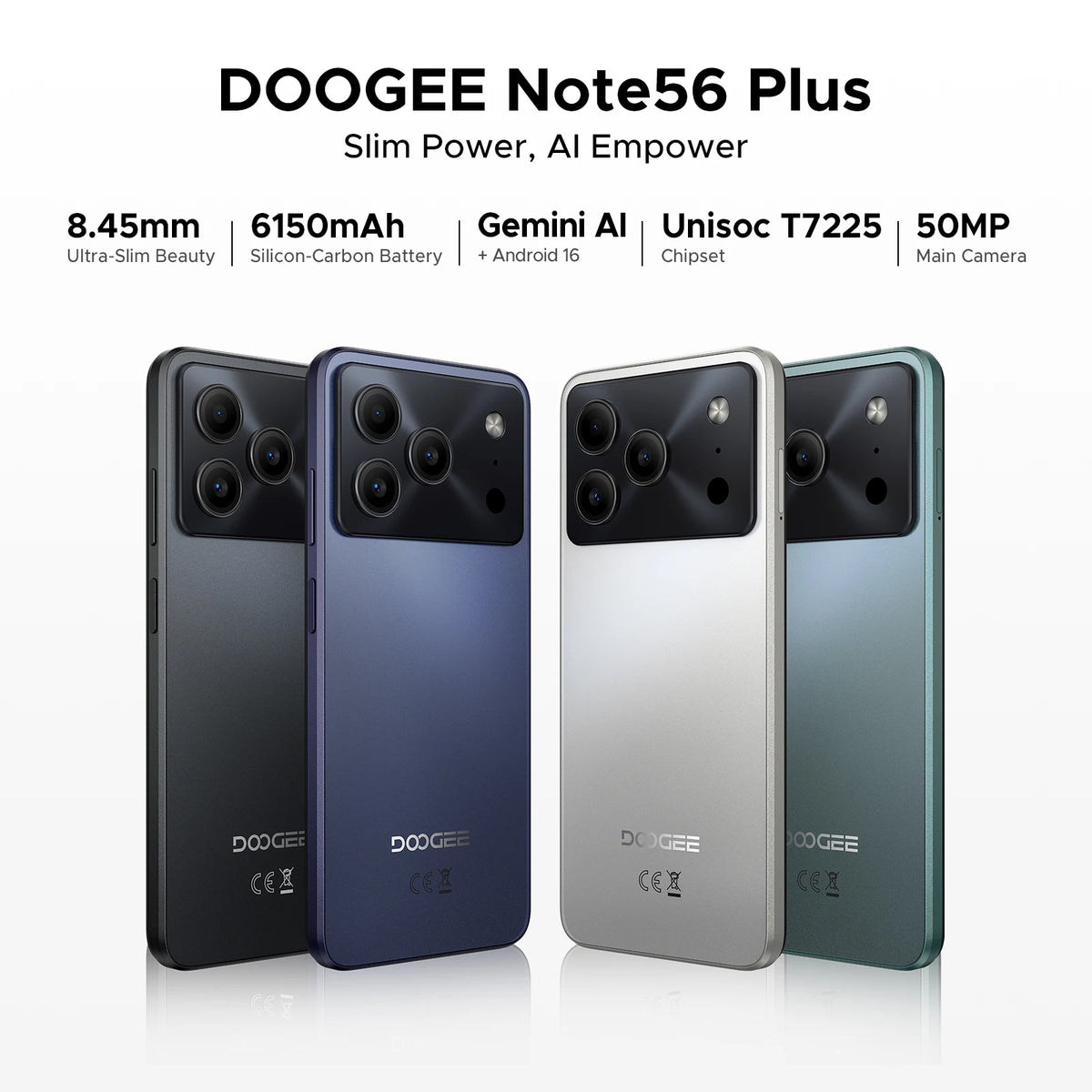 DOOGEE Note56 Plus Smartphone Android 16 — 48+256 Go, 6150 mAh, 6,56" 90Hz, 50 MP, NFC