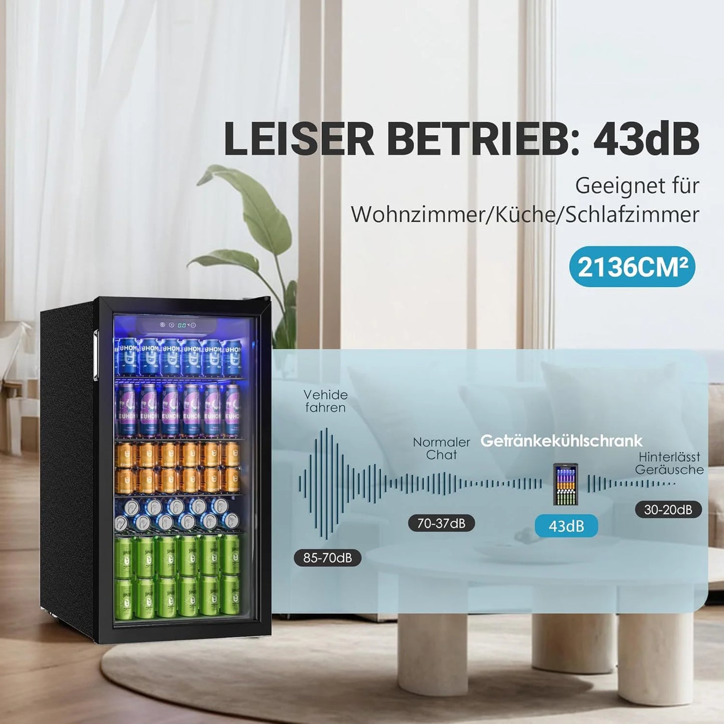 Refrigerador de bebidas con puerta de vidrio para 126 latas, estantes ajustables, para cerveza/vino, hogar/bar/oficina, acero inoxidable negro