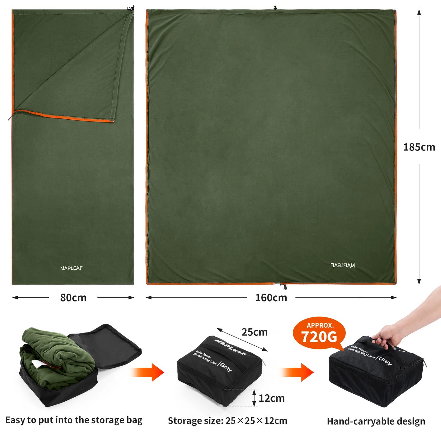 MAPLEAF Doublure de sac de couchage en polaire légère pour l'hiver, drap de sac de couchage, drap de voyage et de camping, doublure de couverture de camping