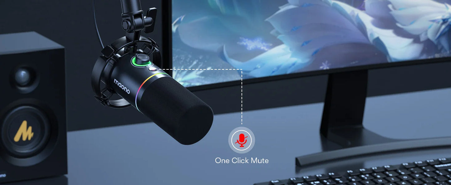 MAONO PD200X – Microphone dynamique XLR/USB avec bouton de gain et Tap-to-Mute pour gaming et streaming