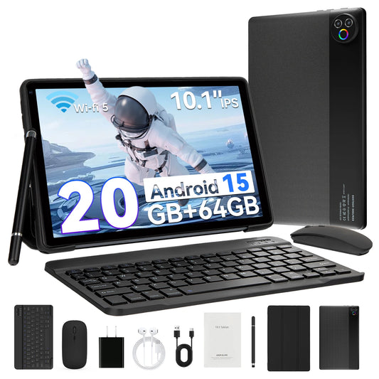 Tablette Android 15 10 pouces 20 Go de RAM 64 Go de ROM extensible 1 To WIFI6 WidevineL1 GMS 5000 mAh Stylet Clavier Souris Casque Ensemble
