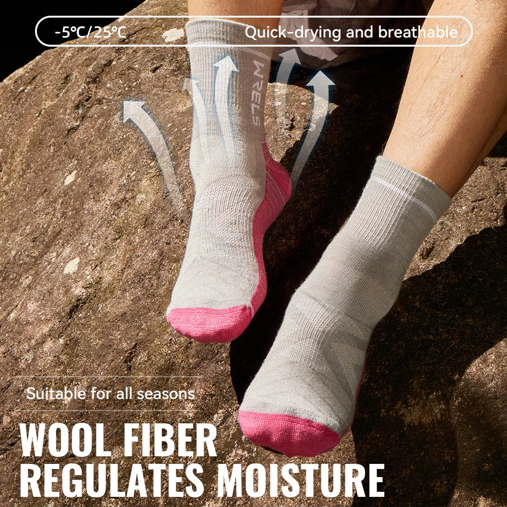 WRELS 1/2/3 paires chaussettes en laine mérinos thermique chaud hiver haute élastique épais chaussettes de randonnée Absorption d'humidité chaussettes de sport en laine
