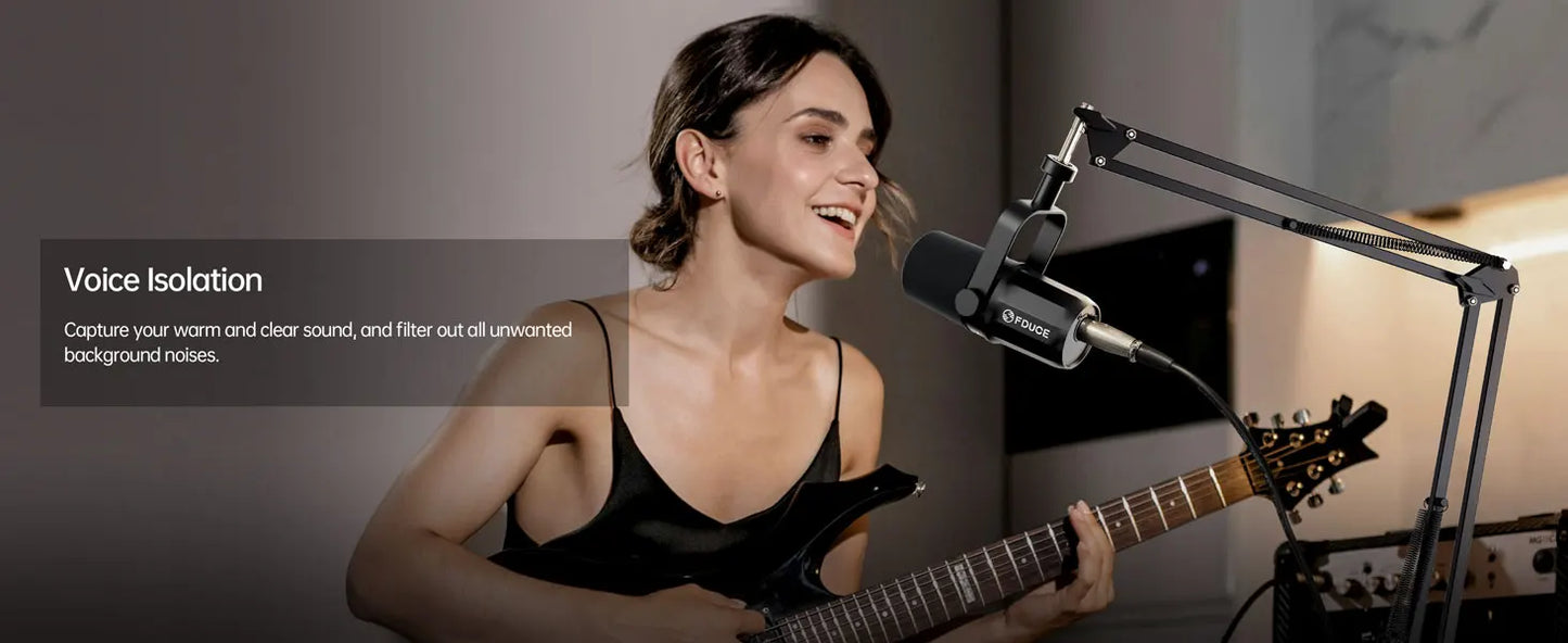FDUCE SL40X – Microphone dynamique XLR avec bras, sortie casque et isolation phonique pour PC et PS4/5