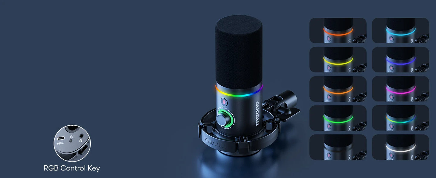 MAONO PD200X – Microphone dynamique XLR/USB avec bouton de gain et Tap-to-Mute pour gaming et streaming