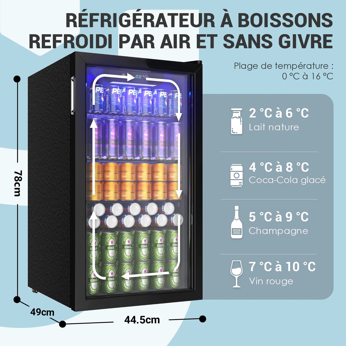 Refrigerador de bebidas con puerta de vidrio para 126 latas, estantes ajustables, para cerveza/vino, hogar/bar/oficina, acero inoxidable negro