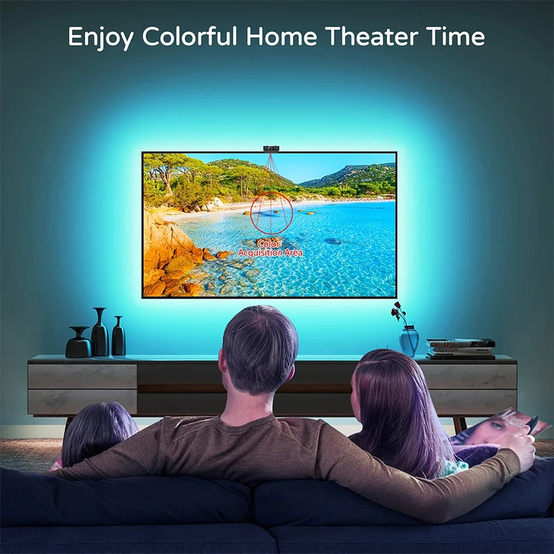 Bande lumineuse LED RGBIC pour téléviseur avec caméra, contrôle par application, synchronisation musicale, lumières intelligentes pour salle de jeu, éclairage ambiant 55-75 pouces