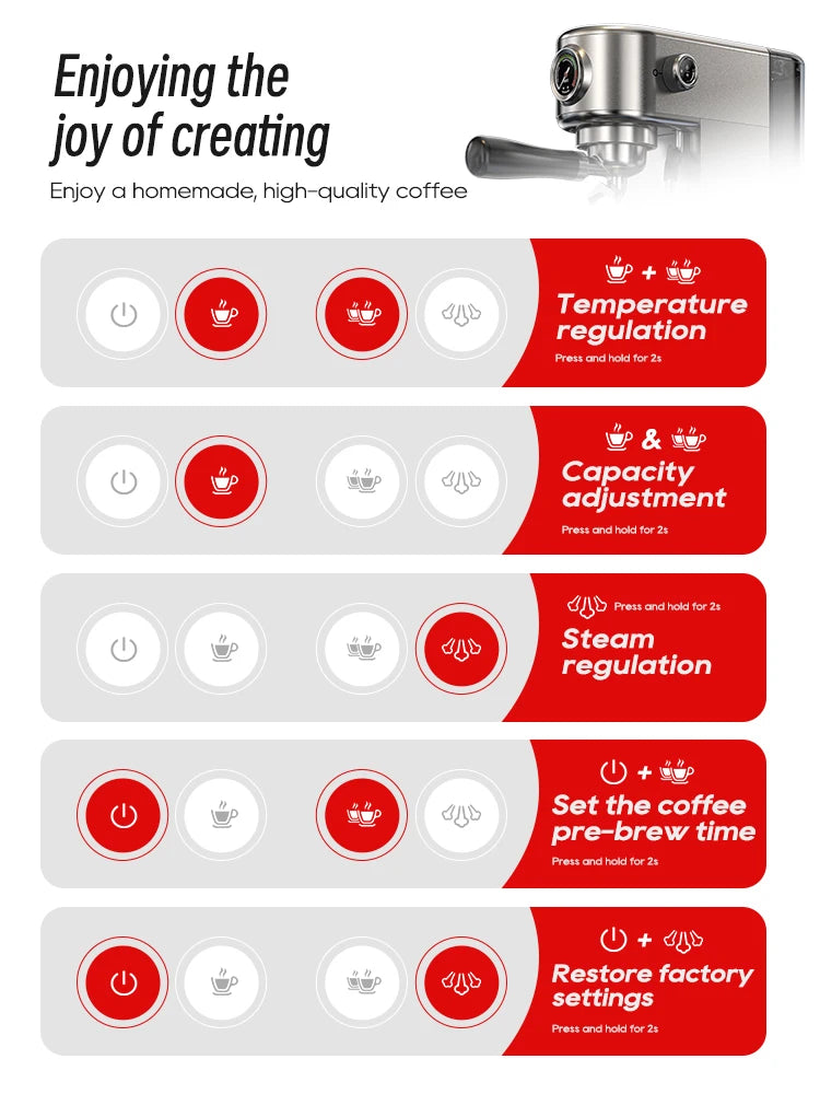Machine à café expresso semi-automatique — température réglable, chaud et froid, cappuccino, 20 bars