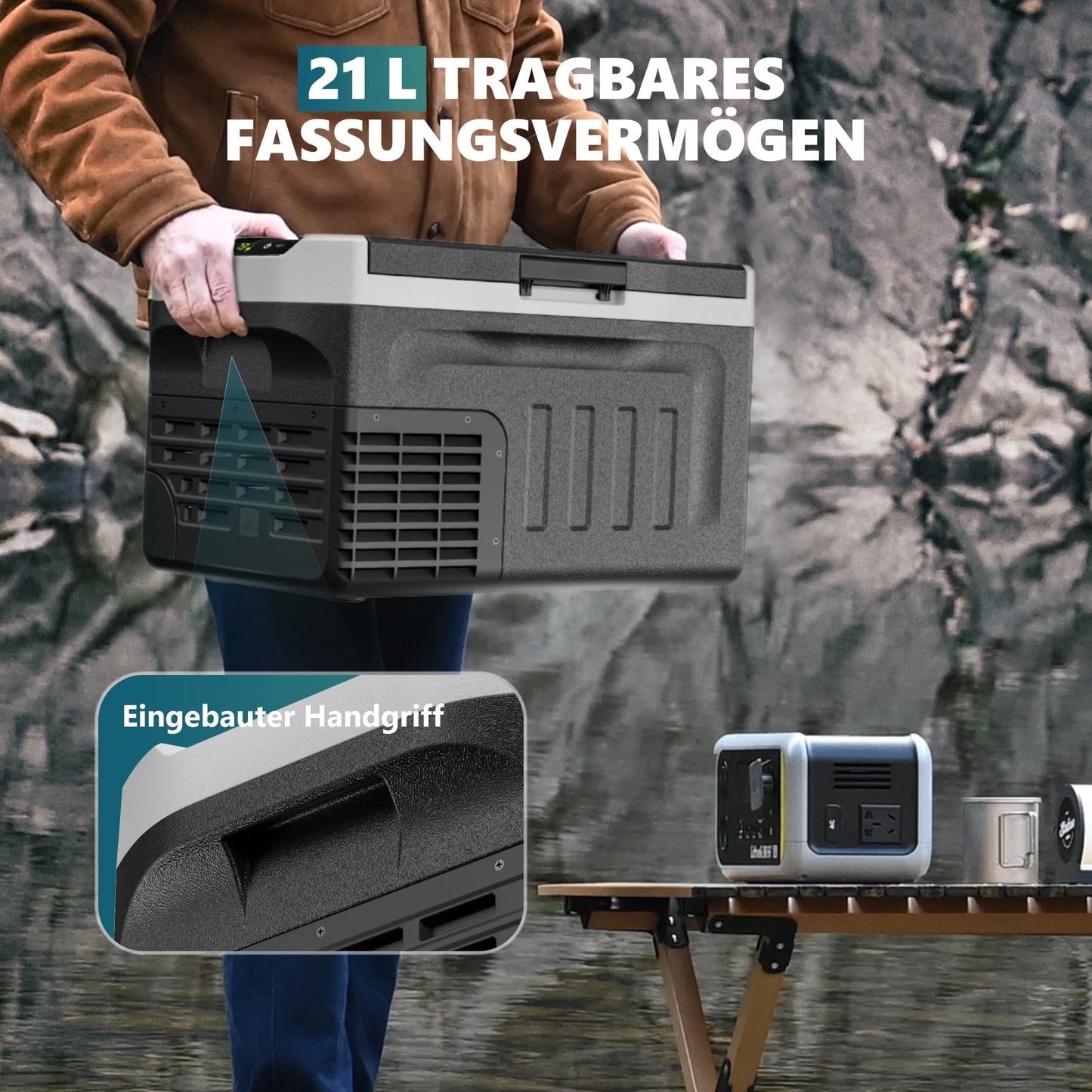 Réfrigérateur compresseur polyvalent de 21 L pour les déplacements : contrôlé par application, 12 V/240 V, plage de température -20°C ° C à 20 ° C, efficacité énergétique